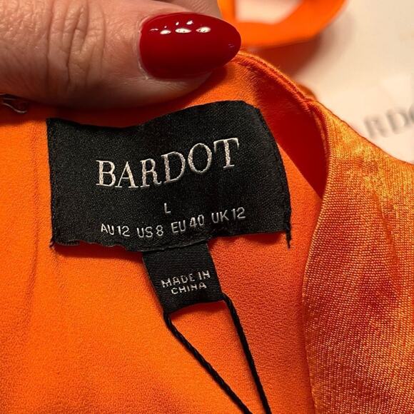 Bardot Ambroise One Shoulder Satin Dress in Burnt Orange NWT Large - Picture 9 of 12